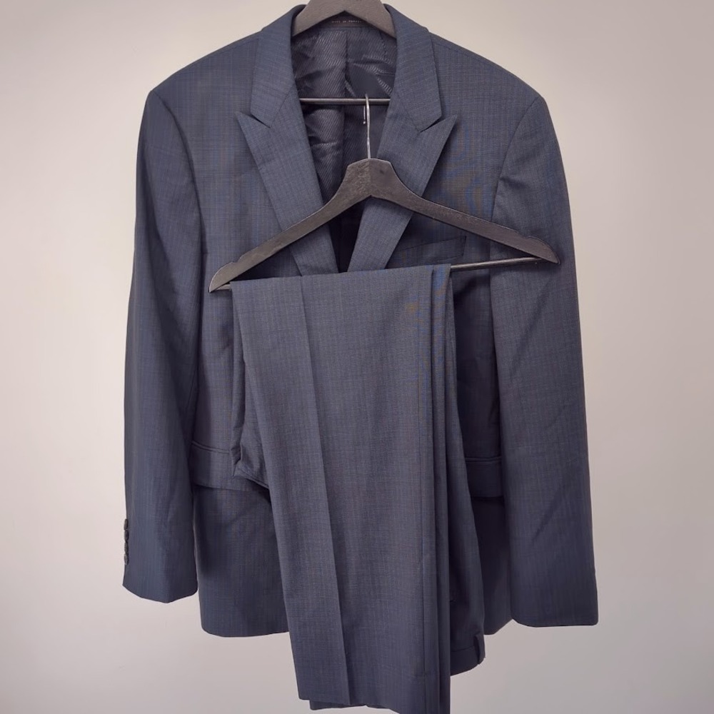 Hugo Boss Super 130 Wool Suit Blue Gray 40R 33x32 Sharp Fit Journey1 Sharp5